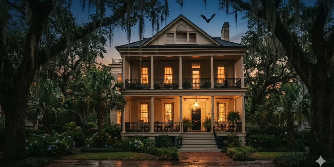 Charleston Lowcountry home at dusk — bat removal service area